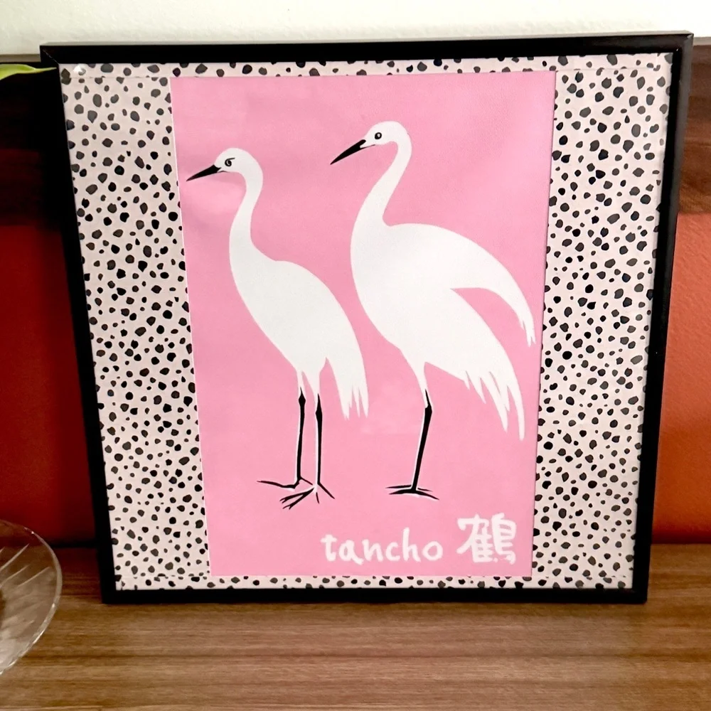 Japanese Crane Pink Tancho Canvas Art Print Dalmatian Print Framed Wall Hang Art